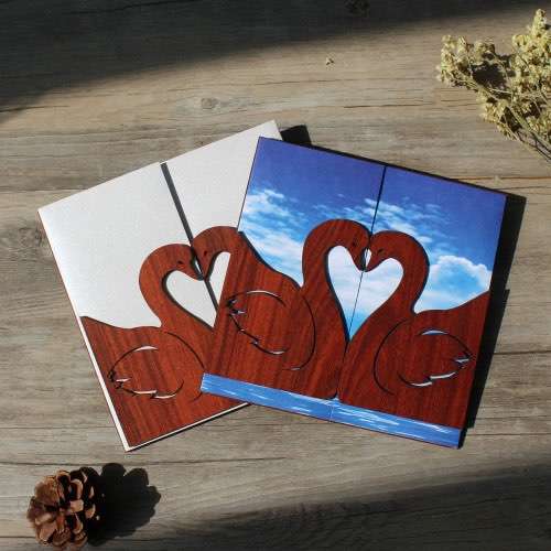 Latest  Invitation Card Wooden Invitation Swan Pattern Customized